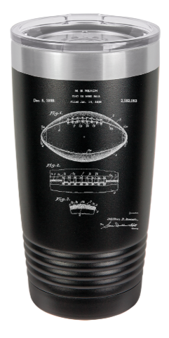 Football patent drawing - engraved Tumbler - insulated stainless steel travel mug