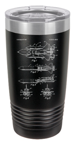 NASA Space Shuttle patent drawing - engraved Tumbler - insulated stainless steel travel mug