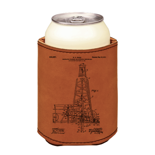 Oil rig Tower - engraved leather beverage holder