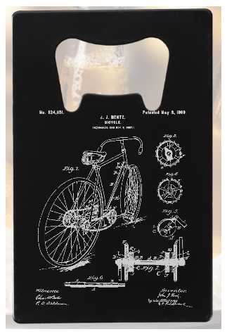 Road Racing Bicycle patent drawing - Bottle Opener - Metal