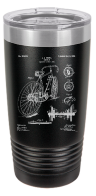 Road Racing Bicycle patent drawing - engraved Tumbler - insulated stainless steel travel mug