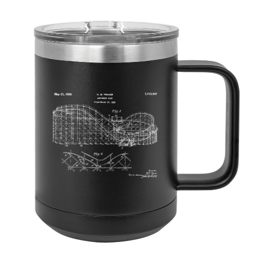 Roller Coaster drawing 1920s Vintage amusement  ride - MUG - engraved Insulated Stainless steel
