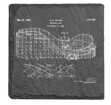 Load image into Gallery viewer, Roller Coaster drawing 1920s Vintage amusement ride - Laser engraved fine Slate Coaster
