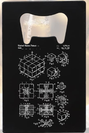 Rubiks Cube patent drawing - Credit Card Bottle Opener - Metal