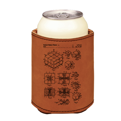 Rubiks Cube patent drawing - engraved leather beverage holder