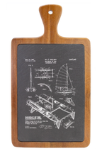 Cargar imagen en el visor de la galería, sailing catamaran patent drawing - Slate &amp; Wood Cutting board
