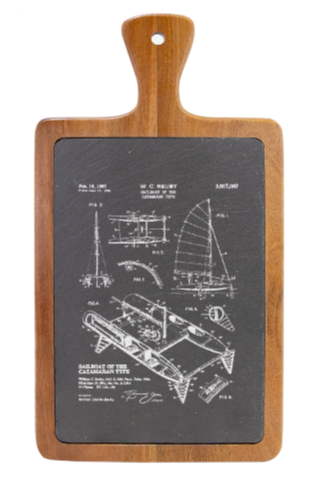 sailing catamaran patent drawing - Slate & Wood Cutting board