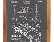 Load image into Gallery viewer, sailing catamaran patent drawing - Slate &amp; Wood Cutting board
