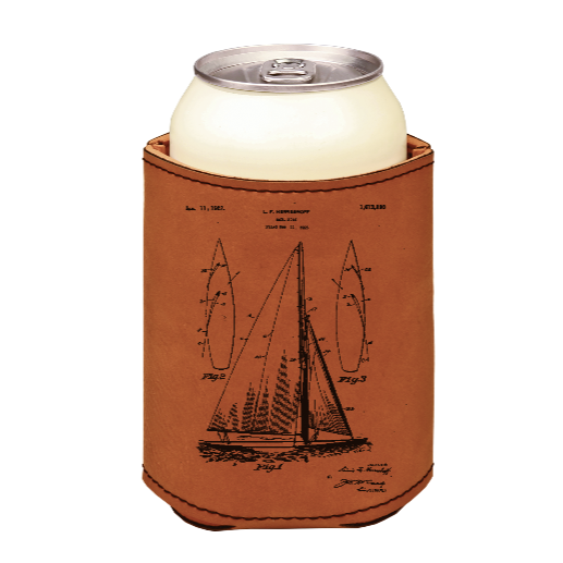 Sailboat sailing patent drawing - engraved leather beverage holder