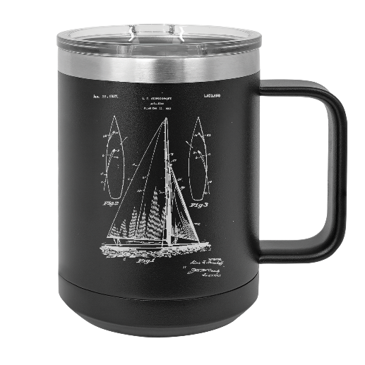 1920s Vintage Sailboat patent design - MUG - engraved Insulated Stainless steel
