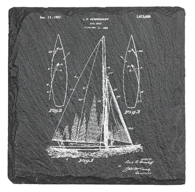 Sailboat sailing patent drawing - Laser engraved fine Slate Coaster