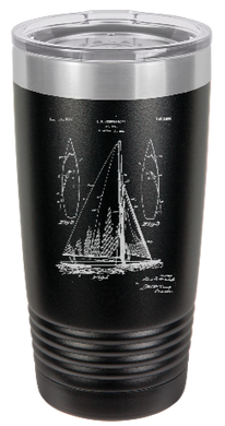 Sailboat patent drawing - engraved Tumbler - insulated stainless steel travel mug
