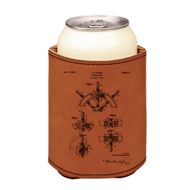 Ship Wheel full patent drawing - engraved leather beverage holder