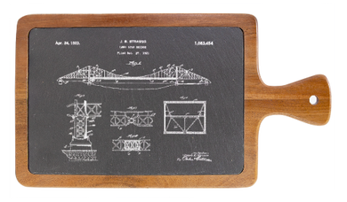 San Francisco Golden Gate Bridge Patent Drawing - Engraved Slate & Wood Cutting board