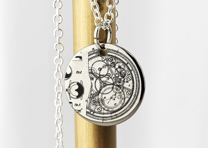 Mechanical Movement Watch - Automatic winding - laser Engraved necklace - 925 Sterling Silver