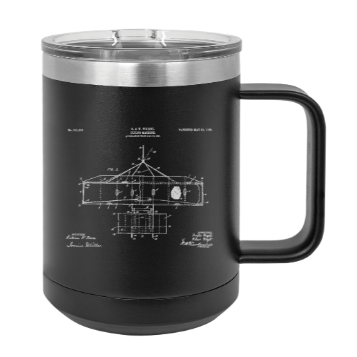 Wright Brothers Plane patent drawing 1906 - MUG - engraved Insulated Stainless steel