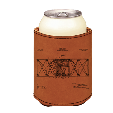 Wright Brothers Plane 1913 patent drawing - engraved leather beverage holder