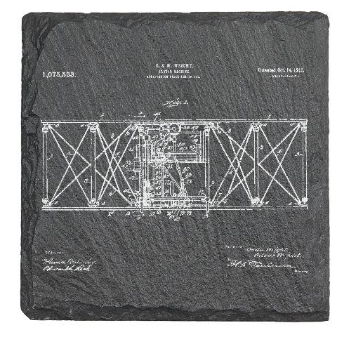 Wright Brothers Plane 1913 patent drawing - Laser engraved fine Slate Coaster