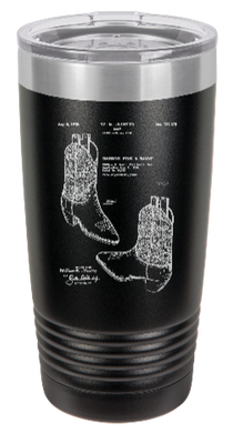 Justin Boots patent drawing - engraved Tumbler - insulated stainless steel travel mug