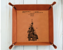 Load image into Gallery viewer, Disney Castle patent drawing - 6&quot; x 6&quot;  leather office valet Tray
