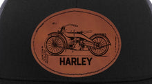 Load image into Gallery viewer, 1920s Harley Motorcycle Patent Drawing -Trucker engraved Leather Patch hat
