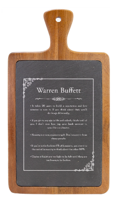 Warren Buffett Quote - engraved Slate & Wood Cutting board
