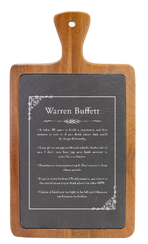 Warren Buffett Quote - engraved Slate & Wood Cutting board