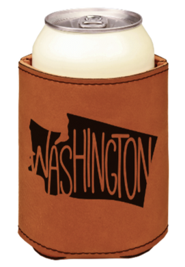 Washington state - engraved leather beverage holder