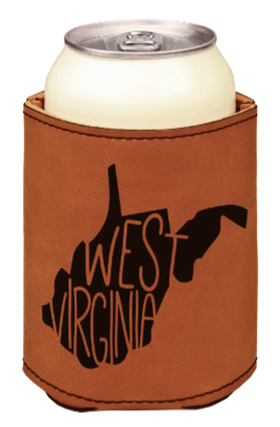 West Virginia state - engraved leather beverage holder