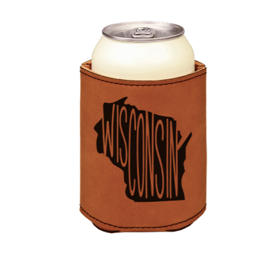 Wisconsin - engraved leather beverage holder