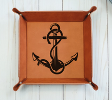 Charger l&#39;image dans la galerie, Anchor &amp; Rope  - 6&quot; x 6&quot;  leather office valet Tray
