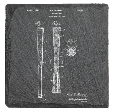Baseball Bat Patent drawing - Laser engraved fine Slate Coaster