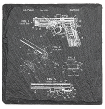 Load image into Gallery viewer, Beretta arms patent drawing - Laser engraved fine Slate Coaster
