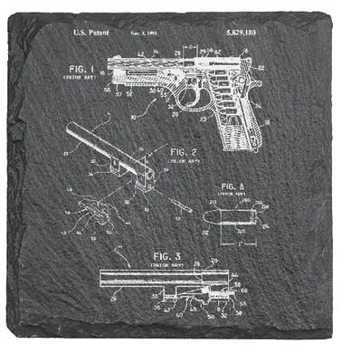Beretta arms patent drawing - Laser engraved fine Slate Coaster