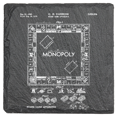 Monopoly patent drawing - Laser engraved fine Slate Coaster