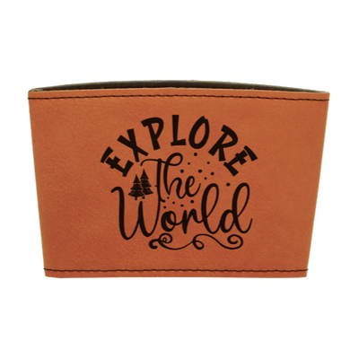 Explorer The World - Leather reusable Coffee mug sleeve