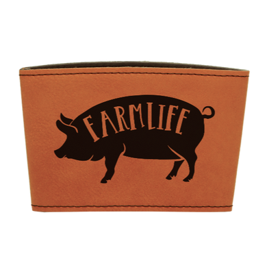 Farm life - Farmlife Hog Pig - Leather reusable Coffee mug sleeve