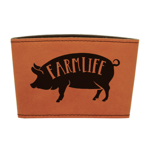 Farm life - Farmlife Hog Pig - Leather reusable Coffee mug sleeve
