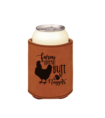 Farm Fresh butt nuggets - Chicken eggs - engraved leather beverage holder