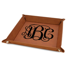 Load image into Gallery viewer, 9&quot; x 9&quot;  leather office desk caddy - valet Tray - DESIGN YOUR OWN - Custom - Personalized
