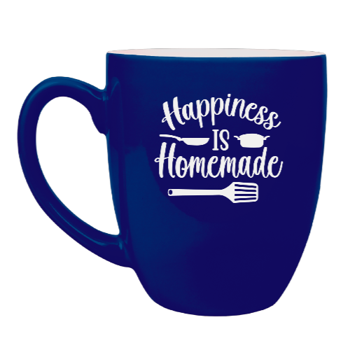 Happiness is Homemade - Engraved Blue Ceramic Coffee Mug