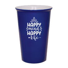Load image into Gallery viewer, HAPPY mind HAPPY life - Blue Ceramic tumbler travel mug

