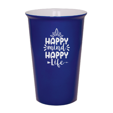 HAPPY mind HAPPY life - Blue Ceramic tumbler travel mug