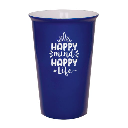 HAPPY mind HAPPY life - Blue Ceramic tumbler travel mug