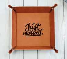 Load image into Gallery viewer, &quot;Just Married&quot; - 6&quot; x 6&quot;  leather office valet Tray
