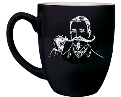 Vintage long mustache - Engraved Black Ceramic Coffee Mug
