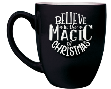 Believe in the magic of Christmas - Engraved Black Ceramic Coffee Mug