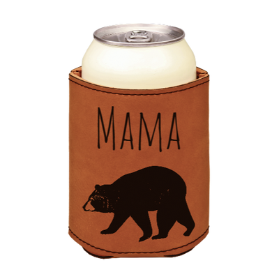 Mama Bear - engraved leather beverage holder