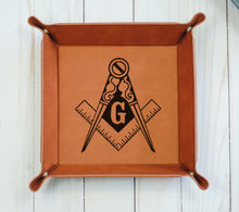 Load image into Gallery viewer, Masonic square and compass - 6&quot; x 6&quot;  leather office valet Tray
