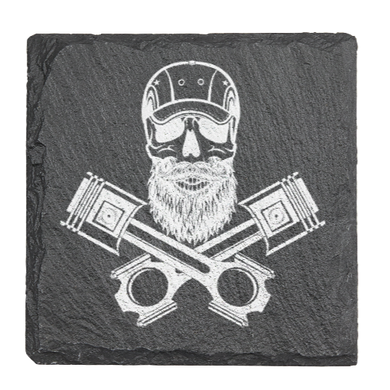 Mechanic Beard Skull with Pistons - Laser engraved fine Slate Coaster